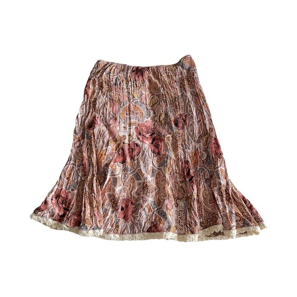 Angie | Boho Multicolored Grandma Floral Lace Trim Crepe Skirt, Small - Picture 1 of 5